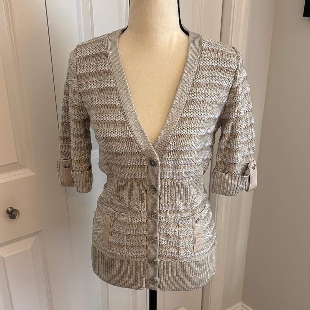 White House Black Market Beige Button-Up Cardigan
